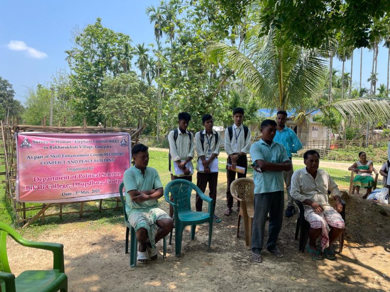 The Department of Political Science organised a Field Study to Bakhrakhuti Village to study Human-Elephant Conflict as part of SEC 2nd Semester Conflict and Peace Building on 3-05-2025. A total of 63 students were accompanied by teacher coordinators Dr. Rakhee Naiding, Banasri Saikia and Gokul Das.